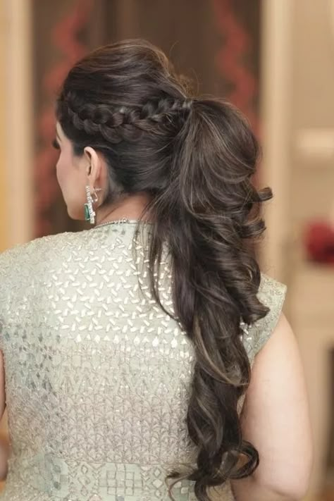 #Trending - Brides In Playful Ponytails Are Setting #BridalHairGoals! | WedMeGood Pony Hairstyle For Saree Look, Wedding Hairstyles For Heavy Hair, Saree Pony Hairstyle, Latest Hairstyles With Saree, Ponytail For Saree Look, Ponytail On Saree, Pony Hairstyle On Saree, Sangeet Pony Hairstyle, Pony Hairstyles With Saree