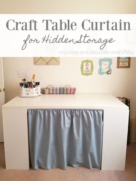 Make this Craft Table Curtain to hide extra storage under the table Table Curtain, Basement Craft Rooms, Hidden Door Bookcase, Storage House, Organization Inspiration, Nightstand Storage, Craft Rooms, Craft Room Storage, Under The Table