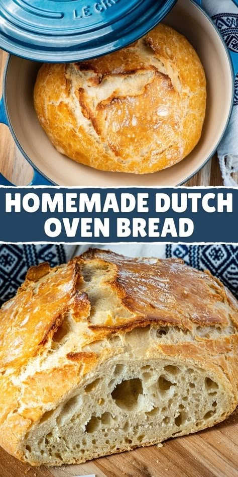 EASY DUTCH OVEN NO KNEAD BREAD Dutch Oven No Knead Bread, Artisan Bread Dutch Oven, Eating European, Bread Dutch Oven, No Knead Bread Recipe, Oven Bread, Dutch Oven Bread, Knead Bread Recipe, Homemade Bread Recipes Easy