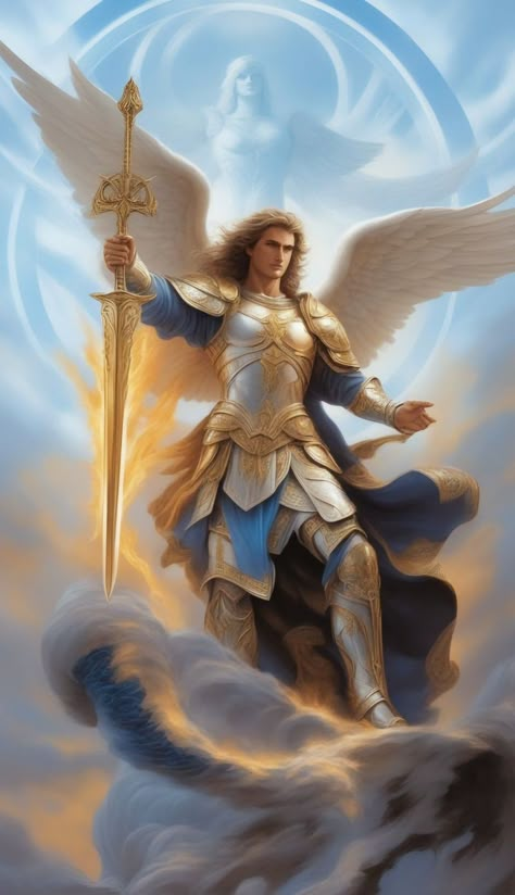 Saint Michael Angel, Christian Painting, Angel Gabriel, Archangel Gabriel, Angel Images, Angel Warrior, Beautiful Angels Pictures, Michael Art, San Michele