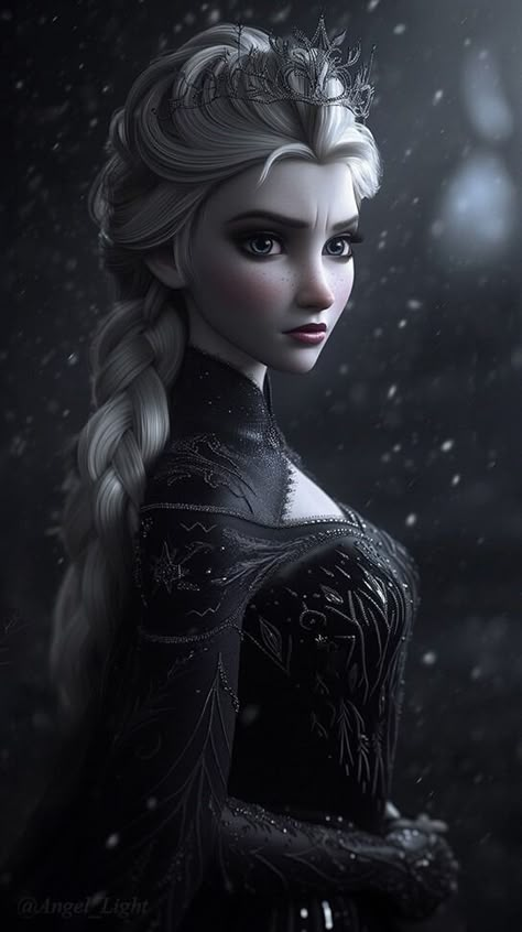 Evil Disney Princesses Dark Side, Disney Princess Art Cute, Dark Disney Princess Art, Elsa Anime, Evil Disney Princesses, Dark Disney Princess, Black Elsa, Elsa Photos, Disney Princess Books