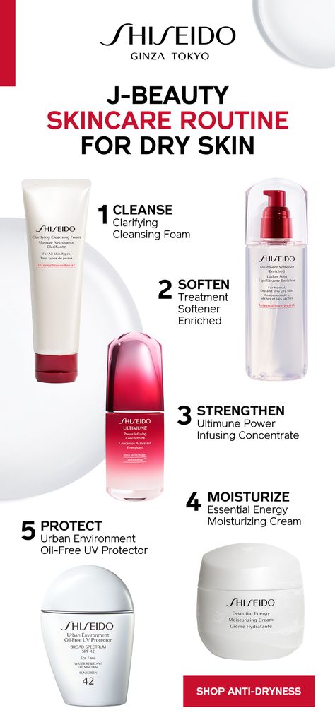 Shiseido Skincare Routine, J Beauty Skincare, Story Infographic, Japanese Skincare Routine, Skincare Routine For Dry Skin, Shiseido Skincare, Japanese Beauty Secrets, J Beauty, Routine For Dry Skin