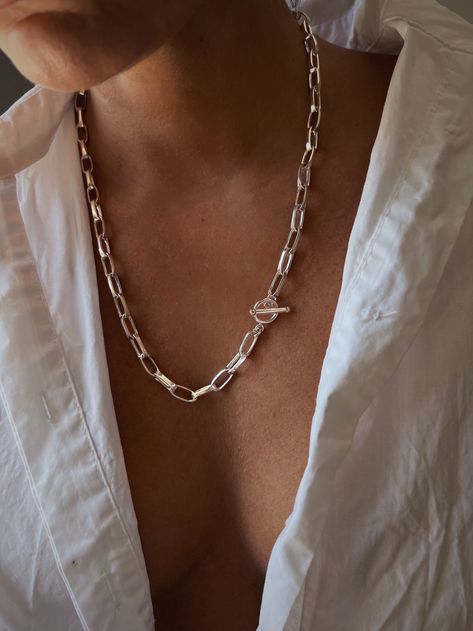 Silver Chain Necklacesilver Chain Necklacesilver Link - Etsy Australia Big Silver Necklace, Silver Chain Women, Silver Chain Design, Necklace Grunge, Chain Silver Necklace, Grunge Necklace, Chunky Silver Necklace, Silver Link Necklace, Simple Choker