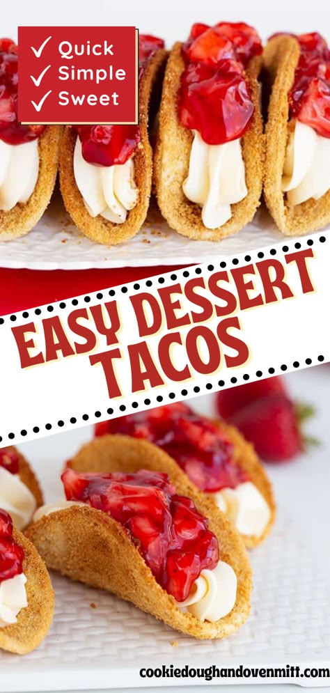 Cheesecake Tacos Easy, Desserts Mexican, Taco Party Dessert Ideas, Mexican Food Desserts Easy, Taco Bar Dessert, Cream Cheese Tacos, Churro Cheesecake Tacos, Desserts To Go With Fajitas, Taco Twist