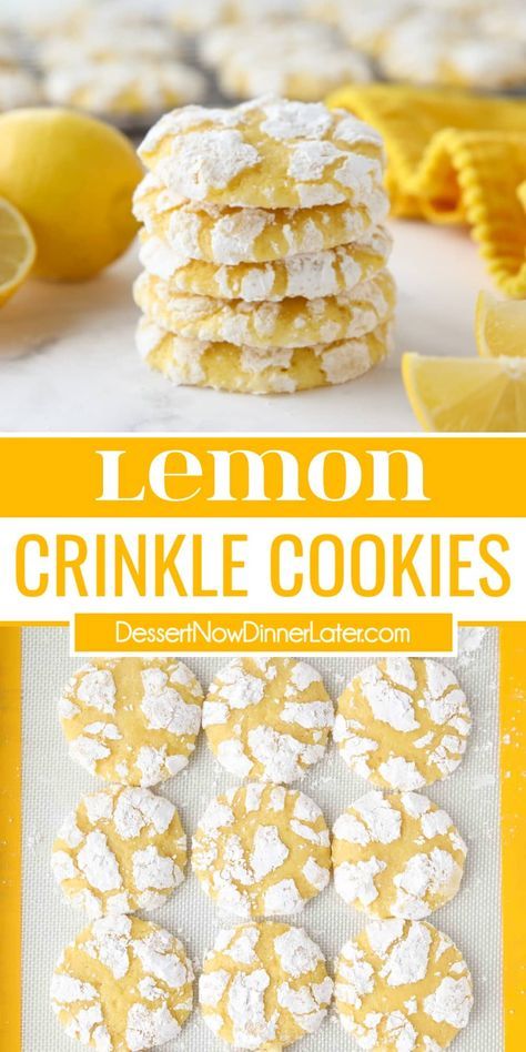 Citrus Crinkle Cookies, Lemon Kringle Cookies Recipe, Lemon Kiss Cookies, Lemon Lace Cookies, Lemon Chips Recipes, Homemade Cake Cookies, Lemon Crinkles Recipe, Simple Lemon Cookies, Lemon Cookie Frosting