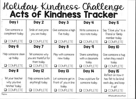 December Kindness Calendar For Kids, 15 Days Of Kindness Christmas Classroom, Kindness Countdown To Christmas, Christmas Acts Of Kindness For Kids, Sel Christmas Activities, Kindness Calendar For Kids, Acts Of Kindness Calendar, Kindness Elf, Capturing Kids Hearts