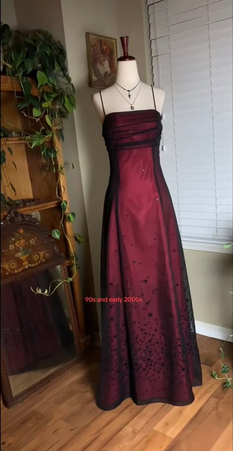 Kate Stratford Prom Dress, Grunge Fairycore Prom Dress, 90s Burgundy Prom Dress, Antique Prom Dresses, Halloween Dance Dresses, 2005 Prom Dress, 90s Prom Dress Grunge Purple, Rockstar Gf Prom Dress, Late 90s Prom Dress