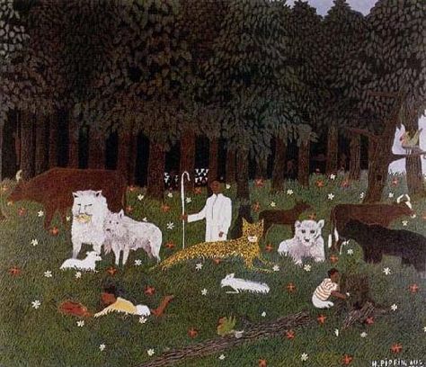 Topo Gigio said, "This reminds me of the Peaceable Kingdom, in that all the beasts of the field, jungle, lions, lambs, & humans can live next to & among each other." by Horace Pippin Horace Pippin, Maurice De Vlaminck, Isaiah 11, Holy Mountain, The Holy Mountain, Hirshhorn Museum, Ernst Ludwig Kirchner, Pierre Bonnard, Edouard Manet