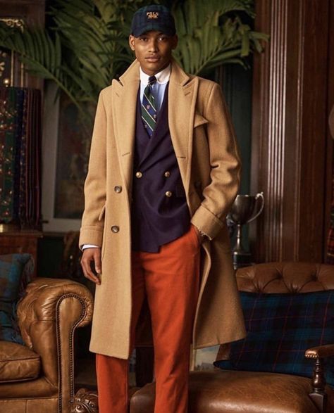 Ralph Lauren Fall 2020, Polo Outfit Ideas, Polo Ralph Lauren Outfits, Polo Coat, Polo Outfit, Ralph Lauren Fall, Orange Pants, Ralph Lauren Jacket, Ralph Lauren Style