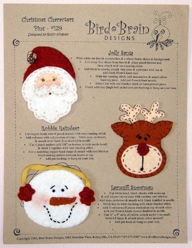 Bird Brain Designs, Christmas Package, Felt Ornaments Patterns, Bird Brain, Wool Felt Projects, Felt Crafts Patterns, Wool Applique Patterns, Felt Ideas, Fun Ornaments