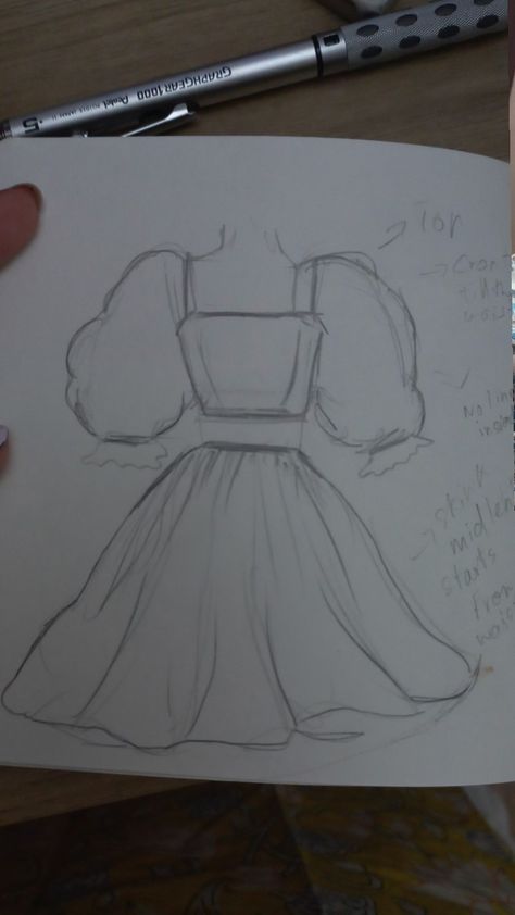 Fluffy dress drawing Puffy Dress Reference Drawing, How To Draw Fluffy Clothes, How To Draw Ruffles On A Dress, Fluffy Dress Drawing, Puffy Dress Drawing, How To Draw Ruffles, Drawing Ideas References, Fluffy Dress, Poofy Dress