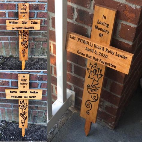 Memorial Wood Crosses Personalized Grave markers lost loved | Etsy Memorial Wooden Cross, Grave Cross Diy, Memorial Wood Burning, Memorial Crosses Wooden Diy Roadside, Wooden Memorial Ideas, Grave Cross Wooden, Road Side Memorial Crosses, Accident Site Memorial Ideas, Diy Wooden Cross For Grave