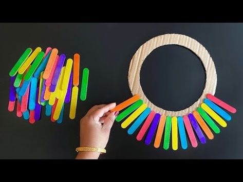 2 Beautiful Wall Hanging Craft Using Ice Cream Sticks / Paper Craft For Home Decoration / DIY ideas - YouTu… in 2022 | Wall hanging crafts, Craft stick crafts, Paper crafts Diy Wall Hanging Crafts, Diy Popsicle Stick Crafts, Handmade Wall Hangings, Stick Wall Art, Flowers Easy, Paper Wall Hanging, Ice Cream Stick, Cool Paper Crafts, Paper Flower Crafts