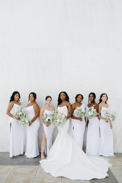 Bridal Party White Dresses, White Dress Bridal Party, All White Bridal Party Bridesmaids, Bridesmaids Dresses White, Bridesmaids White Dresses, White Bridesmaids Dress, White Wedding Bridesmaids Dresses, All White Wedding Bridesmaids, Bridesmaid White Dresses