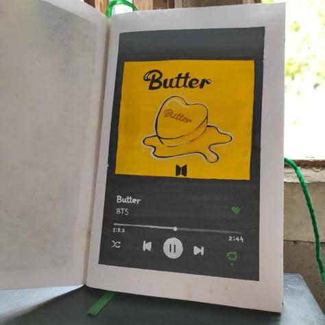 Butter song by BTS Spotify Playlist Painting Aesthetic, Songs Into Drawings, Songs Drawings Art, Music Aesthetic Drawing Simple, Drawings Of Songs, Song Painting Ideas On Canvas, Butter Journal Ideas, Spotify Song Painting Ideas, Poloroid Drawing Ideas Aesthetic