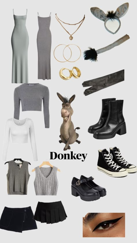 Shrek Donkey Costume, Costume Ideas For 4, Group Costume Ideas For 4, Shrek Themed Party, Shrek Characters, Outfits Simples, Shrek Rave, World Book Day Outfits, Universal Outfits