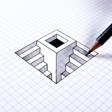 Grid Paper Art Pattern, 3d Drawings Easy, Howard Lee, 3d Illusion Drawing, Illusions Art, Optical Illusion Drawing, Graph Paper Designs, Illusion Drawings, Graph Paper Drawings