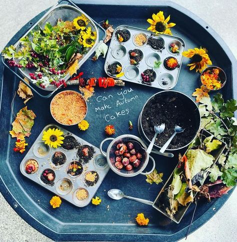 Outdoor Playgroup Ideas, Autumn Tuff Trays Eyfs, Autumn Sand Tray Ideas Eyfs, Outdoor Investigation Area Eyfs, Outside Tuff Tray Ideas Eyfs, Autumn Outdoor Learning Eyfs, Autumn Investigation Area Eyfs, Tuff Tray Ideas Outdoors, Tuff Tray 1 Year