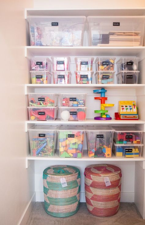 Toy Closet Organization, Toy Room Storage, Easy Closet Organization, Toy Closet, Playroom Closet, Craft Closet Organization, Toy Rotation, Simple Closet, Kids Toy Organization