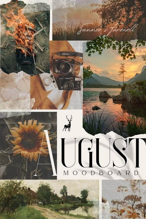 Summer August Aesthetic, August Vision Board Aesthetic, Mood Boards Nature, Photography Mood Board Inspiration, Nature Inspired Mood Board, August Vision Board Ideas, July Mood Boards Aesthetic, Summer Inspiration Board, May Mood Board Aesthetic