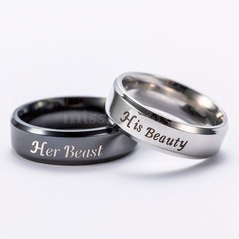 1X His Beauty And Her Beast Titanium Steel Couple Rings Jewellry Size 6-10 Gift Wedding Rings For Husband Snd Wife, Couple Wedding Rings Black And White, Matching Couples Tattoos, Horse Lover Gifts, Rings Matching, Matching Couple Rings, Design Gift Ideas, Tattoos Matching, Couples Jewelry