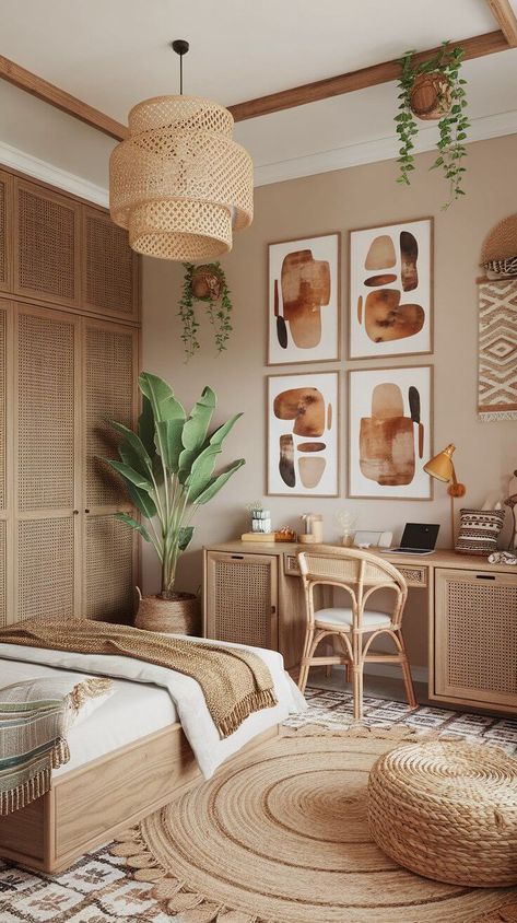 Boho Earthy Bedroom for Teens: A Guide to Creating a Unique and Cozy Space - Home with Ava Earthy Kids Bedroom, Colourful Boho Bedroom, Warm Cozy Room Aesthetic, Boho Earthy Bedroom, Modern Natural Bedroom, Bedroom Boho Ideas, Bali Inspired Bedroom, Bedroom Ideas Earthy, Boho Teen Room