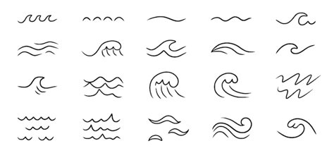 Wave Doodle Art, Sea Doodles Waves, Simple Water Drawing, Waves Easy Drawing, Easy Wave Drawing Simple, Wave Simple Drawing, Waves Line Drawing, Waves Illustration Simple, Wave Doodle Simple