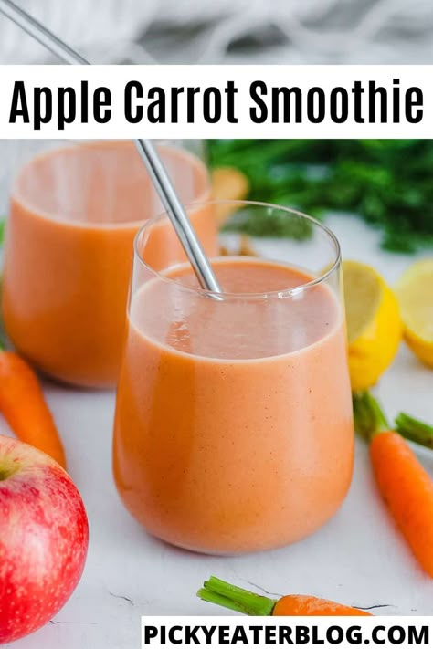 Carrot Banana Smoothie, Carrot Smoothie Recipe, Apple Smoothie Recipes, Toddler Smoothies, Carrot Smoothie, Veggie Smoothies, Fruit Smoothie Recipes Healthy, Food Smoothies, Ginger Smoothie