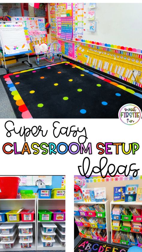 Classroom Set Up For Preschool, Class Decor For Kindergarten, First Grade Classroom Decorations, Classroom Setup Grade 1, 1st Grade Classroom Decorations, Kindergarten Class Organization, Kindergarten Storage Ideas, Classroom Setup With Tables First Grade, Pre Kindergarten Classroom Setup