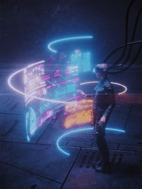 Sci Fi Tech Concept, Sci Fi Hologram, Cyberpunk Hologram Concept Art, Cyberpunk World Aesthetic, Neon Futuristic, Neon City Futuristic, New Retro Wave, Posca Art, Cyberpunk Aesthetic