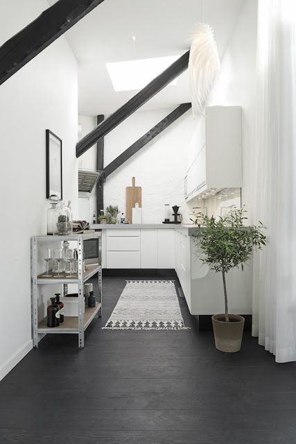 Attic Kitchen, Scandinavian Loft, Scandi Interior, Swedish Apartment, White Loft, Attic Apartment, Attic Renovation, Attic Remodel, Nordic Interior