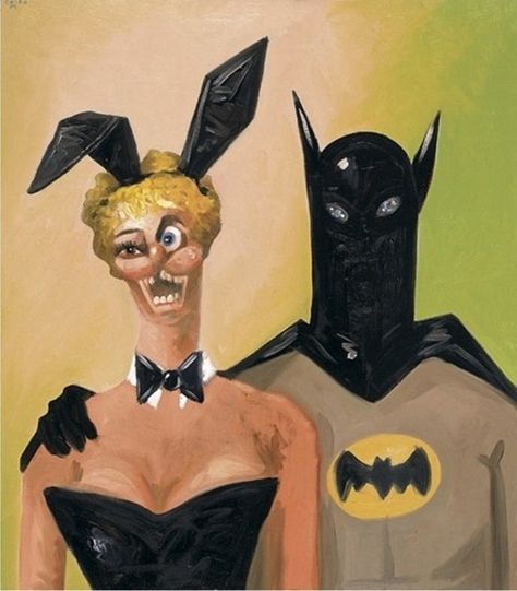 Batman & Batwoman Condo Art, George Condo, American Painting, Batman Art, Alphonse Mucha, Art Pop, Cubism, Famous Artists, Art Abstrait