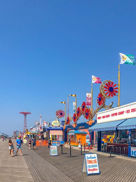 The boardwalk at Coney Island, New York New York Coney Island, Coney Island Boardwalk, Coney Island New York, Coney Island Aesthetic, Kids In New York City, New York Beach, Coney Island Amusement Park, Luxury Family Travel, Nyc With Kids