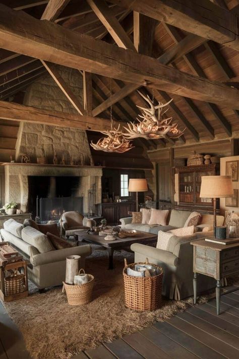 24 Inspiring Rustic Home Decor Style Ideas Ranch Style Interior Design, Rustic House Ideas, Montana Decor, Rustic Country House, Western House, Lip Plumper Gloss, Minimalist Living Room Ideas, Ranch House Decor, Cabin Living Room