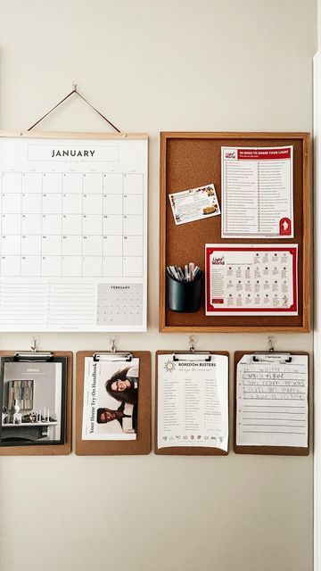 Home & Kind on Instagram: "ORGANIZATION THAT’S WORKING, part 8: family command station. A family command station can be put together in many different ways, in many different spaces. In our last house, I set it up on the inside of our pantry door. I finally got around to putting this one up here and I’m already loving it! I like to have our hanging 2023 calendar (we’ve got a few left at shop.homeandkind.com), a cork board, and a clipboard for each kid. It acts as a place for everyone to see wh Calendar Board Ideas Home, Family Memo Board Ideas, Apartment Bulletin Board, Calendar Office Wall, Family Planner Station, Office Organization Wall Ideas, Hallway Calendar Ideas, Home Schedule Board, Command Center Desk Area