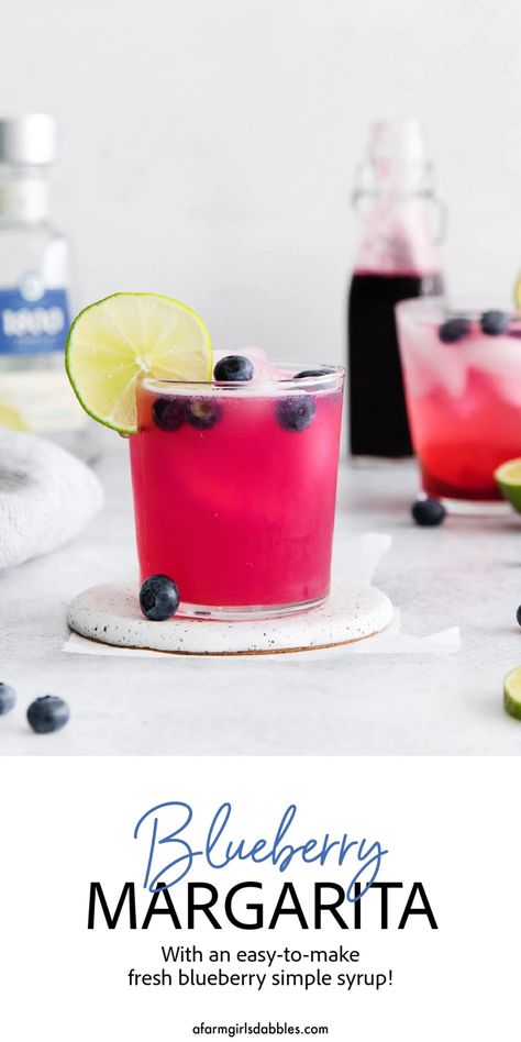 This Blueberry Margarita is the perfect colorful, fruity cocktail for summer. With an easy-to-make fresh blueberry simple syrup, this gorgeous riff on the classic margarita is what summer's all about! Margarita Simple Syrup, Blueberry Liquor, Blueberry Simple Syrup, Blueberry Margarita, Easy Cocktail Recipe, Blueberry Cocktail, Simple Syrup Cocktails, Homemade Margaritas, Fruity Cocktail