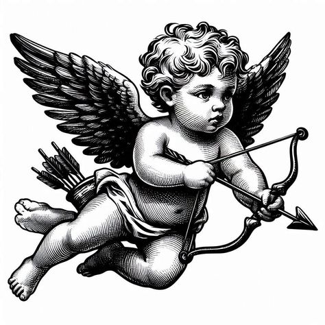 Baby Cupid Tattoo, Angel Praying Tattoo, Practice Tattooing, Cherubim Angels Tattoo, Tattoo Angels, Cherub Tattoo Designs, Baby Angel Tattoo, Angel Embroidery, Cupid Tattoo