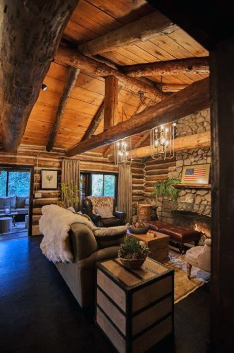 Vintage Log Cabin Interior Design Ideas Log Cabin Homes Interior, Log Cabin Interior Design, Cabin Homes Interior, Log Cabin Living, Log Home Living, Cabin Interior Design, Log Cabin Interior, Log Cabin Ideas, Cabin Living Room