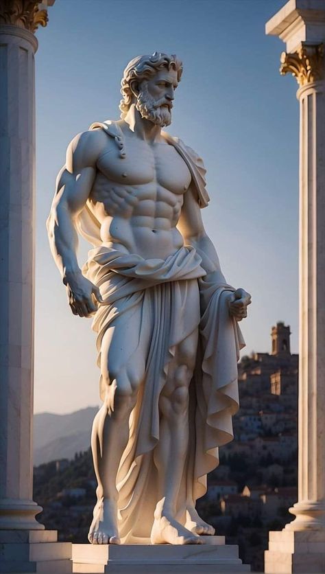 Greek God Sculptures, Masculine Physique, Zeus Statue, Greek Mythology Statue, Ancient Greek Sculpture, Greek Mythology Gods, Roman Statue, Classic Sculpture, Greek Statues