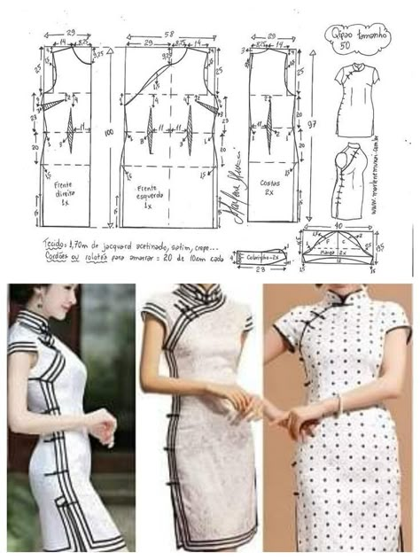 Qipao Sewing Pattern, Chinese Dress Pattern, Chinese Dresses Pattern, Cheongsam Pattern, Qipao Pattern, Chinese Fancy Dress, Learn Sewing, Clothing Pattern Design, Patron Vintage