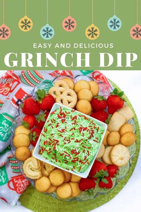 Grinch Dip (Easy Christmas Dunkaroo Dessert Dip) | Mama Cheaps® Red And Green Snacks, Grinch Foods, Grinch Dip, Grinch Fruit, Whoville Party, Grinch Snack, Grinch Food, Grinch Movie Night, Dunkaroo Dip