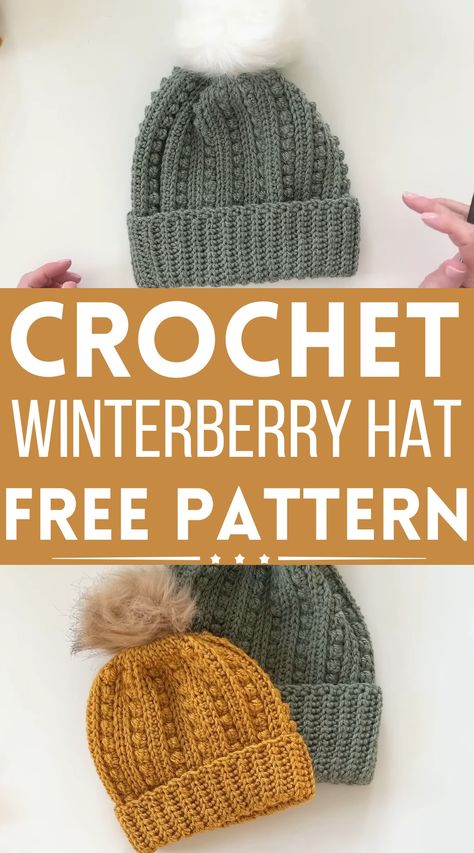 14 Free Crochet Pom Pom Hat Patterns For Christmas Season - The Newlywed Free Pattern For Crochet Hats, Snowy Wheat Puff Crochet Hat, Winter Beanie Crochet Pattern Free, Free Winter Hat Crochet Pattern, Snowy Wheat Crochet Hat, Knit Look Crochet Hat Pattern Free, Crochet Warm Hat, Stocking Hat Crochet Pattern Free, Crochet Beanie With Pom Pom