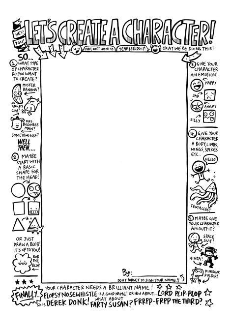 Creating A Character Worksheet, Create A Book Character, Drawing Graphic Novels, Comic Club Ideas, Creating A Character Drawing, Esl Arts And Crafts, Activity Pages For Teens, Classroom Activities For Middle School, Art Class Worksheets