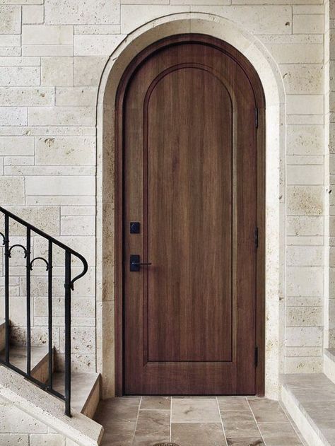 Spanish Doors Interior, Solid Wood Arched Front Door, Wooden Arched Door, Arched Wood Doors Interior, Mediterranean Front Doors Entrance, Arched Wooden Door, Arch Front Door Exterior, Wooden Arch Door, Mediterranean Interior Doors