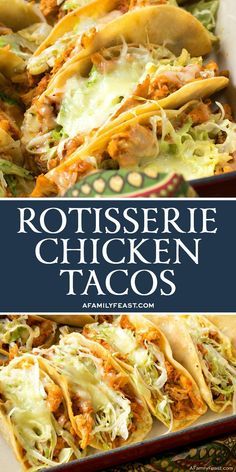 These Easy Rotisserie Chicken Tacos are a quick and delicious weeknight meal, and a great way to feed a crowd at your next game day party. Taco Cabana, Mexican Soups, Rotisserie Chicken Tacos, Recipes Using Rotisserie Chicken, Tacos Recipes, Jarred Salsa, Chicken Tacos Easy, Shredded Chicken Tacos, Chicken Tacos Crockpot