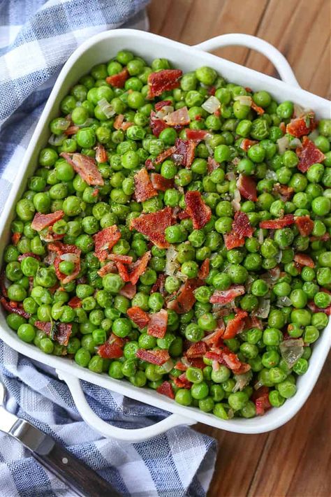 Peas And Bacon Side Dish, Peas With Bacon, Peas And Bacon, Bacon Side Dishes, Easy Sides, Pea Recipes, Side Dish Recipes Easy, Green Peas, Popular Recipes