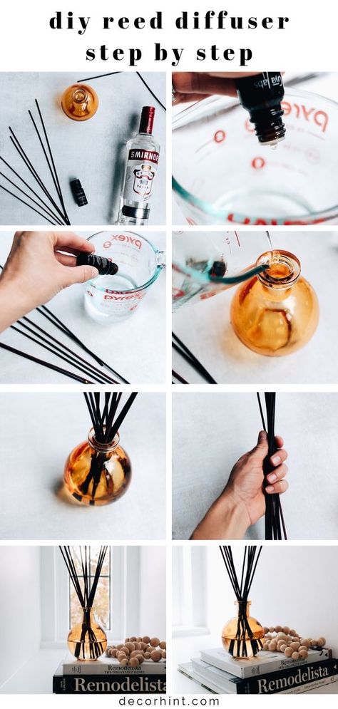 How To Make A Diffuser Diy, Diy Reed Diffuser With Vodka, How To Make Essential Oil Diffusers, Homemade Oil Diffuser, Diy Diffuser Reed Oil, How To Make A Reed Diffuser Diy, Diffuser Oil Diy, Make Your Own Diffuser Oil, Making Reed Diffuser Oil