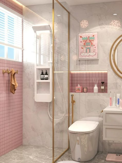 Pink Bathroom Decor, Aesthetic Bathroom, Yellow Bathrooms, Bathroom Design Decor, Toilet Design, Decor Baie, Bathroom Inspiration Decor, Bathroom Design Luxury, Girls Bathroom