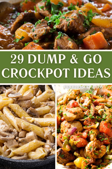 Looking for easy, no-fuss dinner ideas? These 29 dump-and-go crockpot recipes are perfect for busy nights! With options for chicken, ground beef, vegetarian, and more, you’ll find something for everyone in the family. Just add the ingredients, set your crockpot, and enjoy a delicious, home-cooked meal with minimal effort.  Click to see the full collection of time-saving recipes! Slow Cook Crockpot Recipes, Crockpot Throw And Go, Healthy Crockpot Recipes Dump And Go, Easy Crock Pot Lunch Recipes, Quick Dinner Ideas Crockpot, Quick Easy Cheap Crockpot Meals, 9 Hour Crockpot Recipes, Slow Cooker Batch Cooking, Easy Work Dinner Ideas