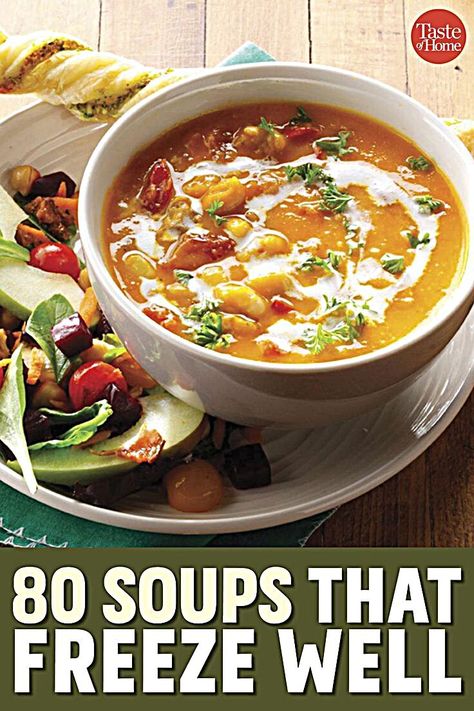 Freezable Soups, Freezing Soup, Freezer Soups, Simple Soup Recipes, Simple Soup, Freezer Recipes, Freezer Meal Prep, Taste Of Home Recipes, Best Soup